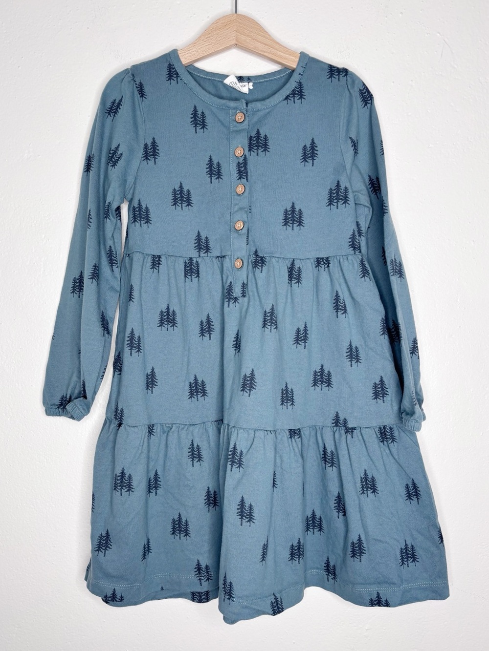 City Mouse Tiered Twilight Forest Long Sleeve Cotton Henley Dress Size 8Yrs EUC
